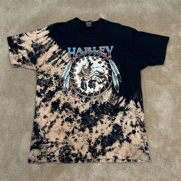 Vintage Harley Davidson Free Spirit AOP Bleach Dyed T-Shirt Adult XXL 2XL Kutter - Picture 1 of 10